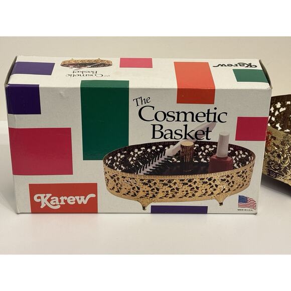 Vintage Karew “The Cosmetic Basket” Gold Footed Bathroom Vanity Tray Made In USA - Picture 2 of 14